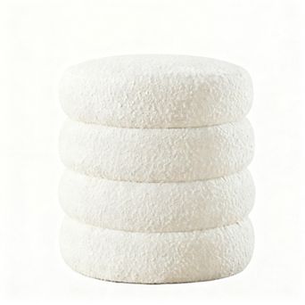 Round Storage Ottoman Stool Removable Lid Linen Footrest Bedroom Living Room 300 lbs