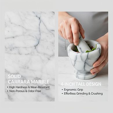 Marble Mortar Pestle Tall 4 Inch, Heavy Duty Spice Grinder Nut Butter Maker
