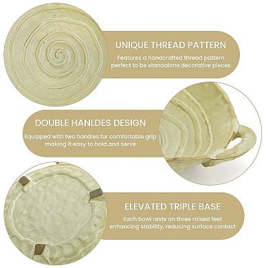 2-Piece Handmade Ceramic Bowls with Handles: 7.7" Diameter, 16oz Capacity, Microwave
