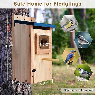 2-Pack Thick Wooden Birdhouses for Bluebirds, Wrens, Swallows, More: Easy Assembly, Copper Guard
