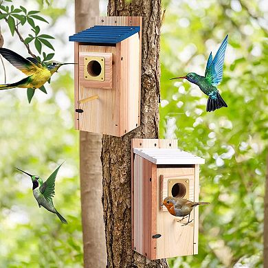2-Pack Thick Wooden Birdhouses for Bluebirds, Wrens, Swallows, More: Easy Assembly, Copper Guard