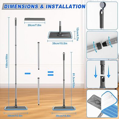 Microfiber Flat Mop with Washable Pads, Adjustable Handle Cleaner