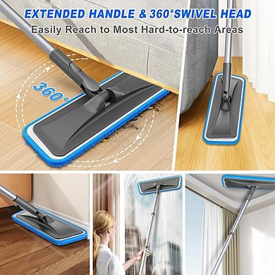 Microfiber Flat Mop with Washable Pads, Adjustable Handle Cleaner
