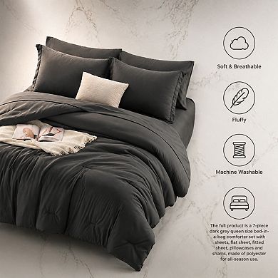 Queen 7-Piece Bed in a Bag Set: Luxury Microfiber, Oeko-Tex Certified, All Season