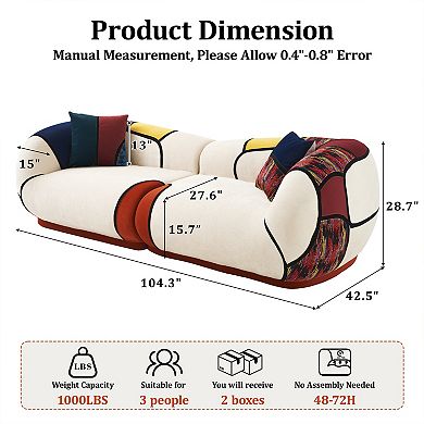 Opoiar 104" Curved Sectional Sofa, Deep Seat Lounge Couch, No Assembly, Thick Cushion