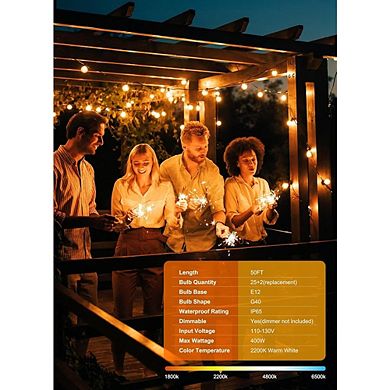 Outdoor LED String Lights, Waterproof Dimmable Shatterproof Globe Patio Lights