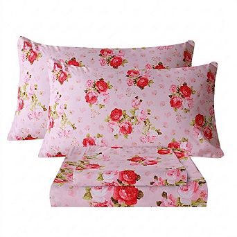 Queen Sheet Set Ultra Soft Breathable Silky Floral Deep Pocket Microfiber Bedding 4 pc