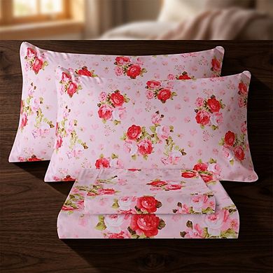 Queen Sheet Set Ultra Soft Breathable Silky Floral Deep Pocket Microfiber Bedding 4 Piece