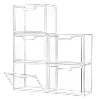 Acrylic Stackable Storage Bins with Magnetic Lids: 5-Pack Clear Display Cases for Handbags