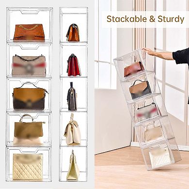 Acrylic Stackable Storage Bins with Magnetic Lids: 5-Pack Clear Display Cases for Handbags