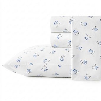 Queen Cotton Percale Sheet Set Crisp Cool Breathable Long Staple Floral