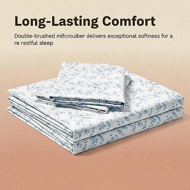 Floral Bed Sheets Ultra Soft Brushed Microfiber Deep Pockets Hotel Luxury 4 Piece Flower Printed