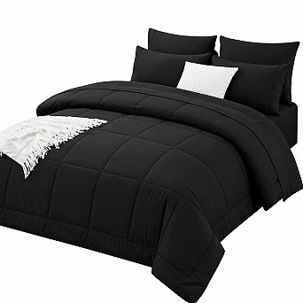 Queen 7 pc Bed in a Bag All Season Bedding Set with Quilted Flat Fitted Sheets Pillowcases