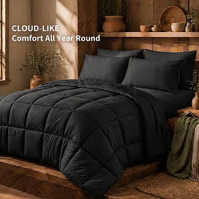 Queen 7-Piece Bed in a Bag All Season Bedding Set with Quilted Flat Fitted Sheets Pillowcases