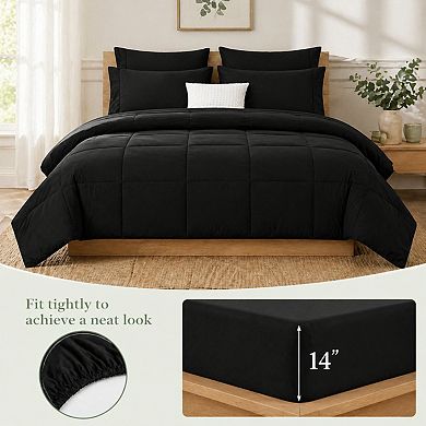 Queen 7-Piece Bed in a Bag All Season Bedding Set with Quilted Flat Fitted Sheets Pillowcases