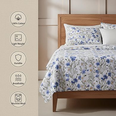 Cotton Percale Sheets Breathable Floral 4-Piece Set Crisp Soft 200 Thread Count 16" Deep Pocket