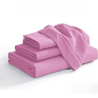 Quality Microfiber Three Line Embroidered Softest 4 pc Bed Sheet Set, Wrinkle and Fade Resistant
