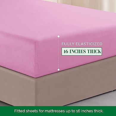 Quality Microfiber Three Line Embroidered Softest 4-Piece Bed Sheet Set, Wrinkle and Fade Resistant
