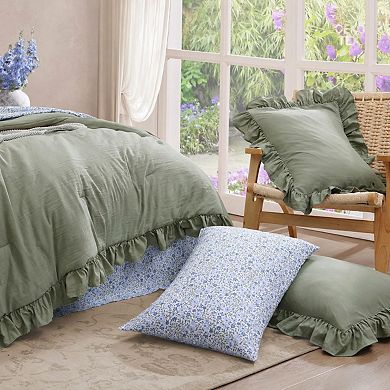 Queen 7-Piece Ruffle Floral Bedding Set Soft Microfiber Shabby Chic Farmhouse