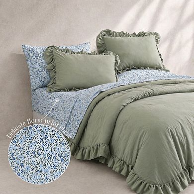 Queen 7-Piece Ruffle Floral Bedding Set Soft Microfiber Shabby Chic Farmhouse