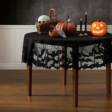 Bats & Web Lace Halloween Tablecloth, 70" Round