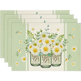 Eucalyptus Daisy Placemats Set of 4, Washable Rustic Seasonal Table Mats