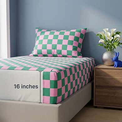 3 Piece Bed Sheet Set Twin Size Soft Microfiber Deep Pocket Stain Fade Wrinkle Resistant Plaid