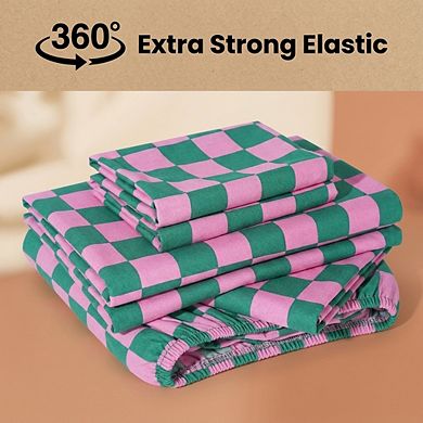 3 Piece Bed Sheet Set Twin Size Soft Microfiber Deep Pocket Stain Fade Wrinkle Resistant Plaid