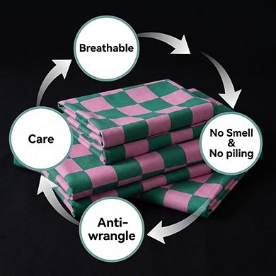 3 Piece Bed Sheet Set Twin Size Soft Microfiber Deep Pocket Stain Fade Wrinkle Resistant Plaid