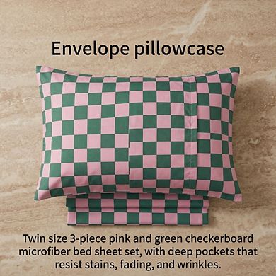3 Piece Bed Sheet Set Twin Size Soft Microfiber Deep Pocket Stain Fade Wrinkle Resistant Plaid