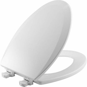 Cotton White Lift-Off Wood Toilet Seat, Elongated Easy-Clean