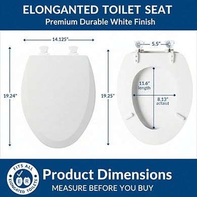 Cotton White Lift-Off Wood Toilet Seat, Elongated Easy-Clean