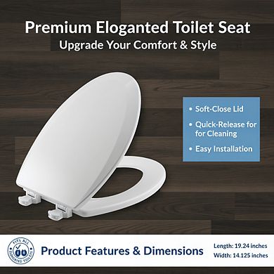 Cotton White Lift-Off Wood Toilet Seat, Elongated Easy-Clean