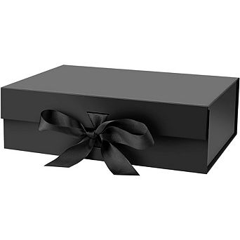 Black Magnetic Gift Box with Lid & Ribbon, 10.5x7.5x3.1 in Present Box