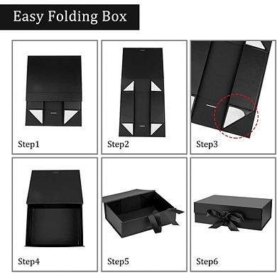 Black Magnetic Gift Box with Lid & Ribbon, 10.5x7.5x3.1 Inches Present Box