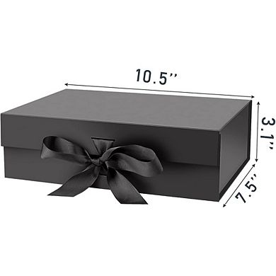 Black Magnetic Gift Box with Lid & Ribbon, 10.5x7.5x3.1 Inches Present Box