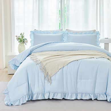 Ruffle Farmhouse Comforter Set Soft Fluffy Boho 5-Piece Bedding