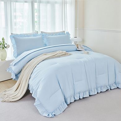 Ruffle Farmhouse Comforter Set Soft Fluffy Boho 5-Piece Bedding
