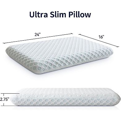 Opoiar 2.75" Ultra Thin Memory Foam Pillow, Cooling Gel Neck Pillow for Side Back Sleepers