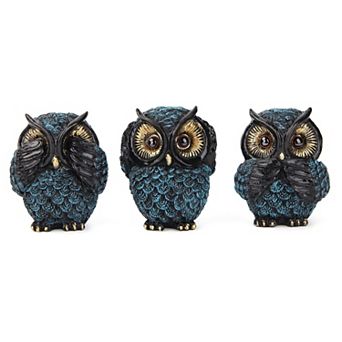 3 Wise Owl Statues: Decorative Figurines for Home, Living Room, Bedroom, Shelves, Retro, Boho, Bird