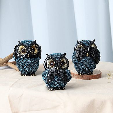 3 Wise Owl Statues: Decorative Figurines for Home, Living Room, Bedroom, Shelves, Retro, Boho, Bird
