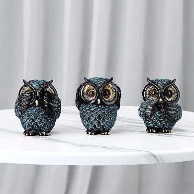 3 Wise Owl Statues: Decorative Figurines for Home, Living Room, Bedroom, Shelves, Retro, Boho, Bird