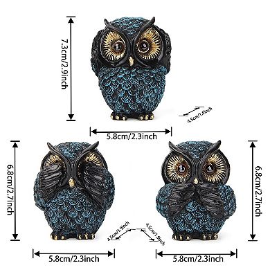 3 Wise Owl Statues: Decorative Figurines for Home, Living Room, Bedroom, Shelves, Retro, Boho, Bird