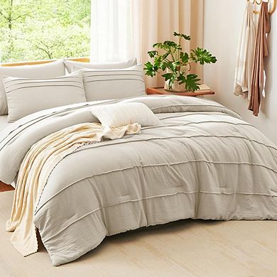 King Comforter Set Pinch Pleat Down Alternative Soft All-Season Bedding 7-Piece