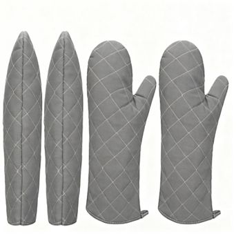 2 pairs of 17-inch extra-long oven gloves with heat-resistant cotton lining