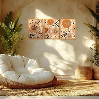 Boho Floral Wall Art Orange Beige Abstract Botanical Canvas Print Decor
