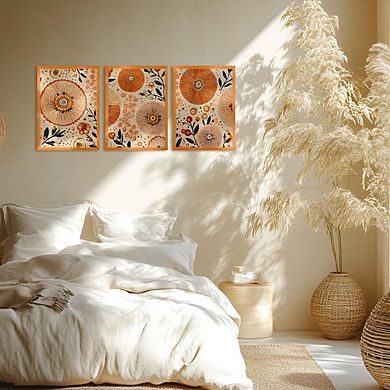 Boho Floral Wall Art Orange Beige Abstract Botanical Canvas Print Decor