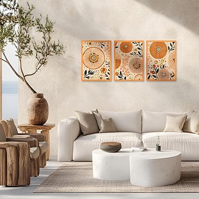 Boho Floral Wall Art Orange Beige Abstract Botanical Canvas Print Decor