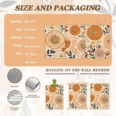 Boho Floral Wall Art Orange Beige Abstract Botanical Canvas Print Decor