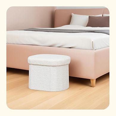 Boucle Tufted Oval Storage Ottoman, Padded Footstool, Multi-Use